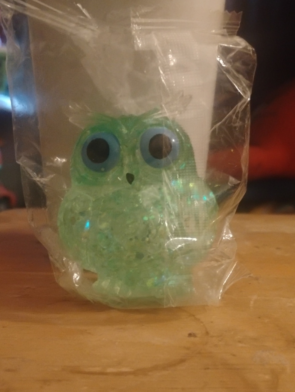 Squishy Sensory Fidget Toy- Green Glitter Owl ( New In Wrapper)